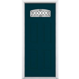 Halifax Camber Fan Lite Painted Smooth Fiberglass Prehung Front Door with Brickmold in Vinyl Frame