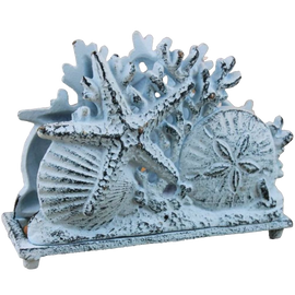 Rustic Whitewashed Cast Iron Seashell Napkin Holder 7 Inch
